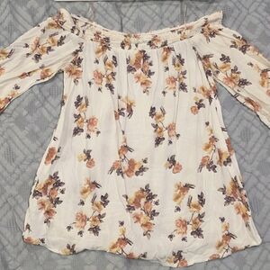 Stella Tweed Floral Off-Shoulder Blouse - Cream and Purple